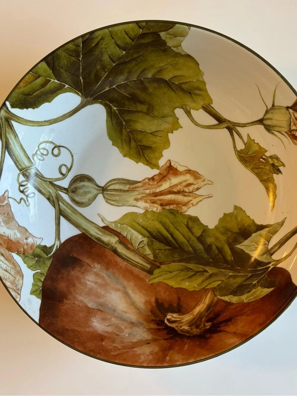 Williams Sonoma Botanical Pumpkin Large Serving Bowl Thanksgiving Autumn 14”